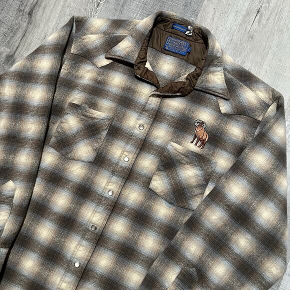 VTG Pendleton Shadow Plaid 80s/90s Beige Western Grade Pearl Snap CSU Rams Shirt - Picture 3 of 7